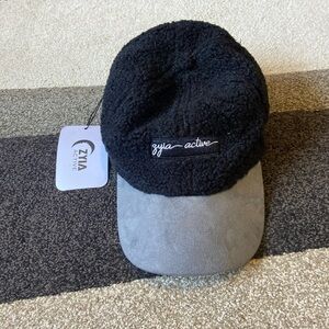 Zyia | Womens NWT Black Fuzzy Sherpa Large Logo Hat Ball Cap Casual Athletic